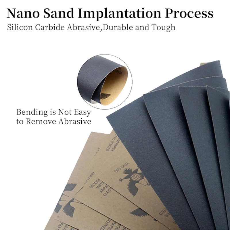 VRKET 100PCS Wet Dry Sandpaper,80 to 5000 Assorted Grit Sand Paper Sheets for Wood Furniture Finishing,Metal Sanding and Automotive Polishing - Image 3